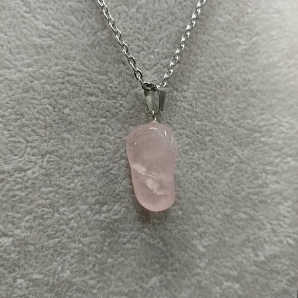 Rose Quartz Necklace Natural Gemstone Crystal Pendant Stainless-Steel Chain 20" - Picture 8 of 17